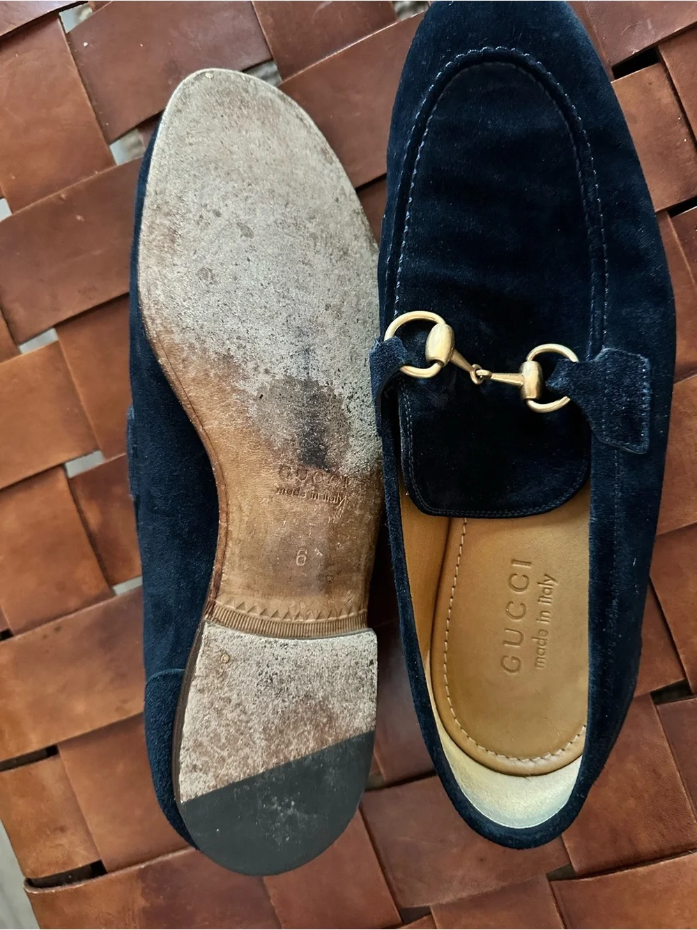 Gucci Navy Suede Horsebit Slip-On Loafers Women’s 9/Men’s 6
